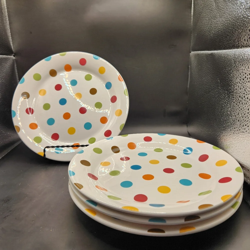 Discontinued Pier 1 Ironstone Confetti Round Salad Plates Set of 4 - Picture 2 of 4